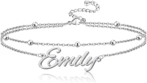Personalized Name Ankle Bracelet for Women Custom Layered Name Anklet with Initials 18K Gold Plated Graduation Gift Customized Anklets for Women 8.7-10.7