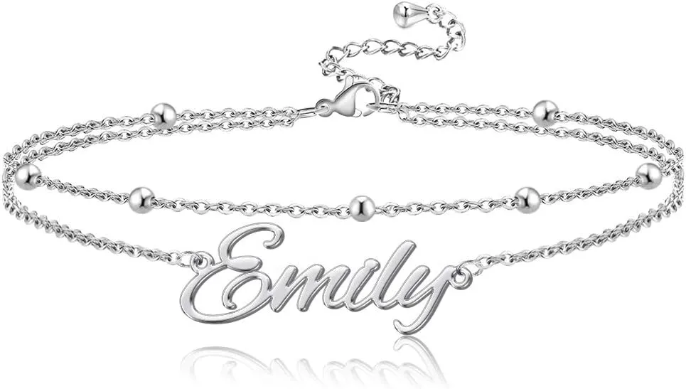 Personalized Name Ankle Bracelet for Women Custom Layered Name Anklet with Initials 18K Gold Plated Graduation Gift Customized Anklets for Women 8.7-10.7