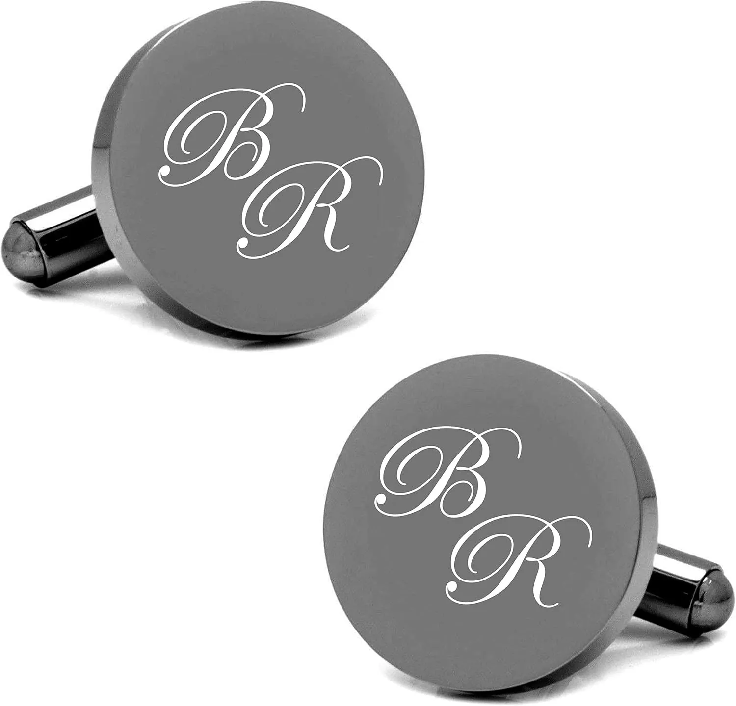 Personalized Stainless Steel Circle Gunmetal Cufflinks Custom Engraved Free - Ships From USA