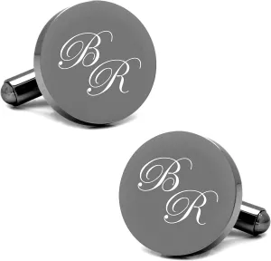 Personalized Stainless Steel Circle Gunmetal Cufflinks Custom Engraved Free - Ships From USA
