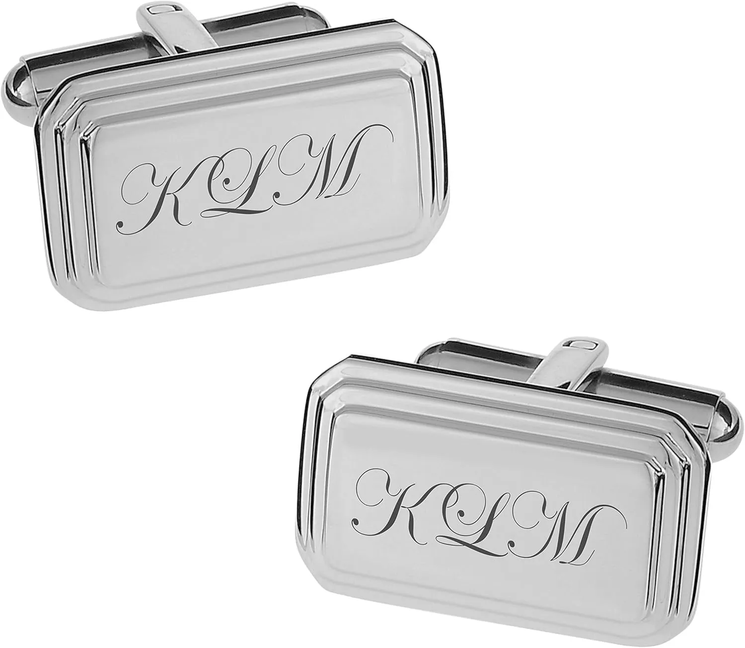 Personalized Stainless Steel Silver Beveled Cufflinks Custom Engraved Free - Ships from USA