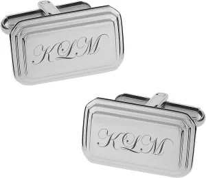 Personalized Stainless Steel Silver Beveled Cufflinks Custom Engraved Free - Ships from USA