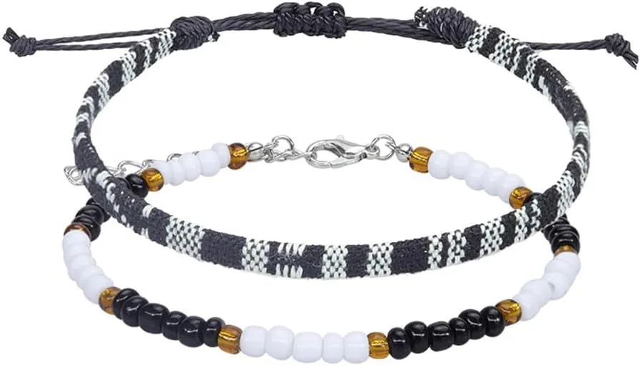 Pingyongchang Boho Rice Beads Ankle Bracelets Colorful Adjustable Hand-Woven Rope Surfer Foot Jewelry Set Handmade Rope Wrap Friendship Bracelets Anklet for Women Men Jewelry Accessories