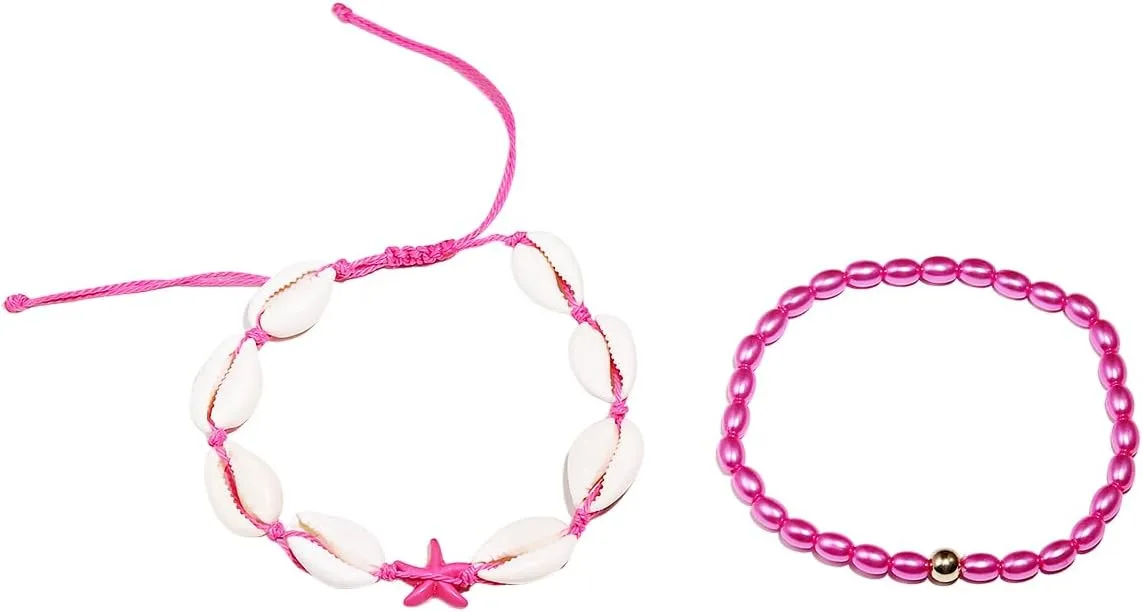 Pingyongchang Elastic Shell Bead Ankle Bracelets for Women Girls Gold Silver Colorful Shell Beads Chain Layered Bohemian Beach Bracelet Adjustable Handmade Friendship Jewelry Gifts Adjustable Size