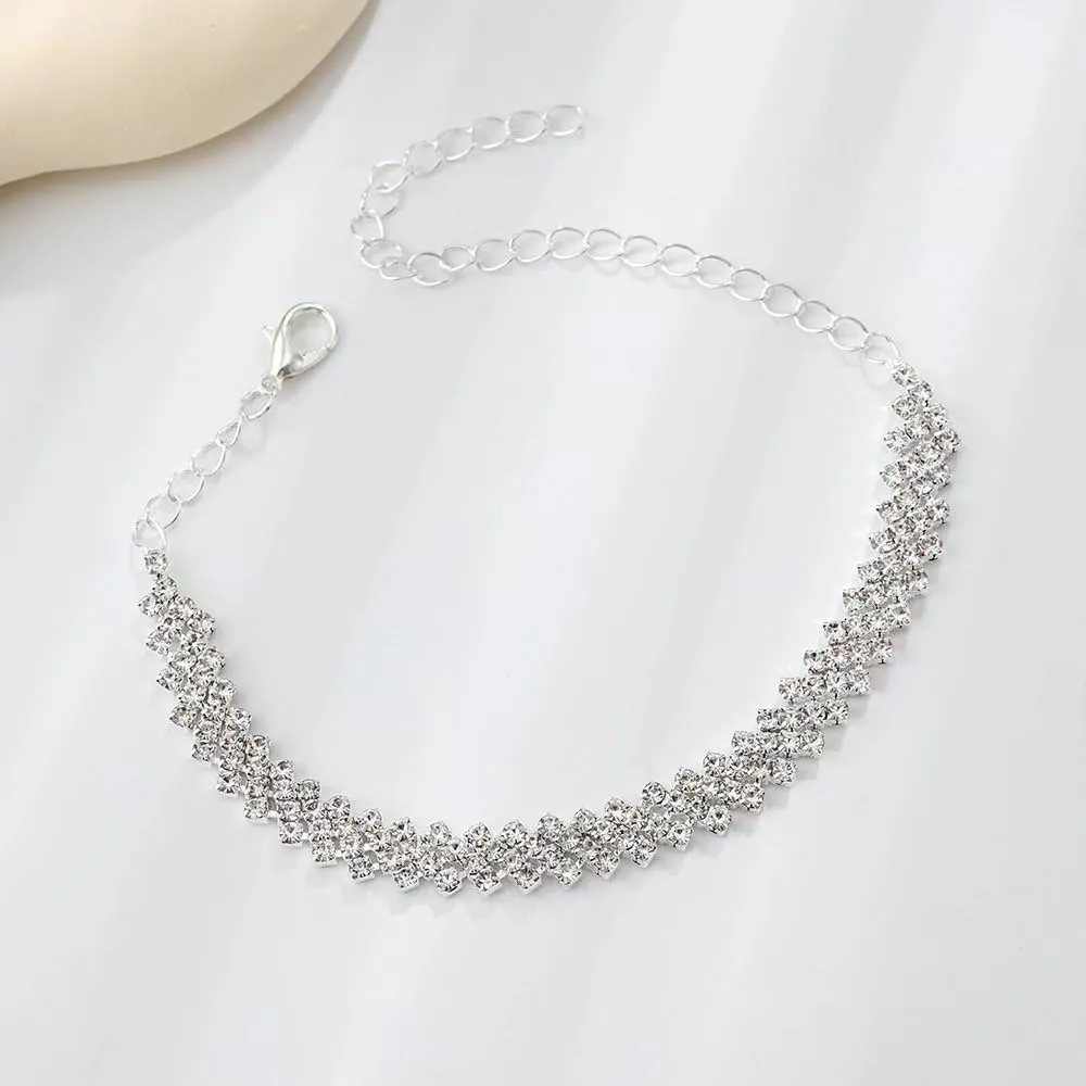 Pingyongchang Heart Rhinestone Ankle Bracelets for Women, Adjustable Silver Shiny Tennis Anklets,Stretch Love Twinkle Cubic Zircon Diamond Anklet Foot Chain Jewelry Gifts