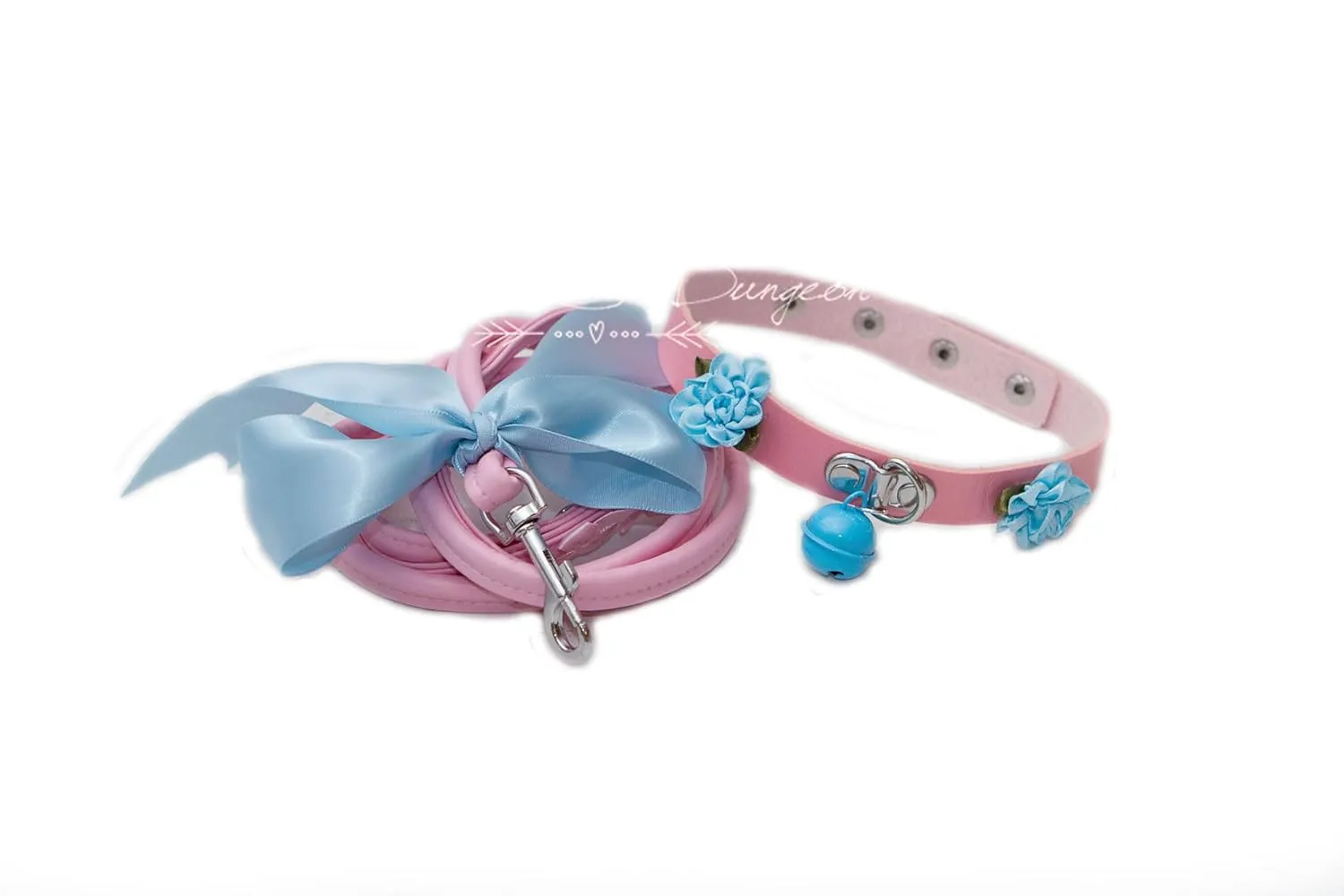 Pink & Blue Pastel Goth Petplay Floral Choker Collar & Leash Set BDSM DDLG ABDL Pet play Femdom