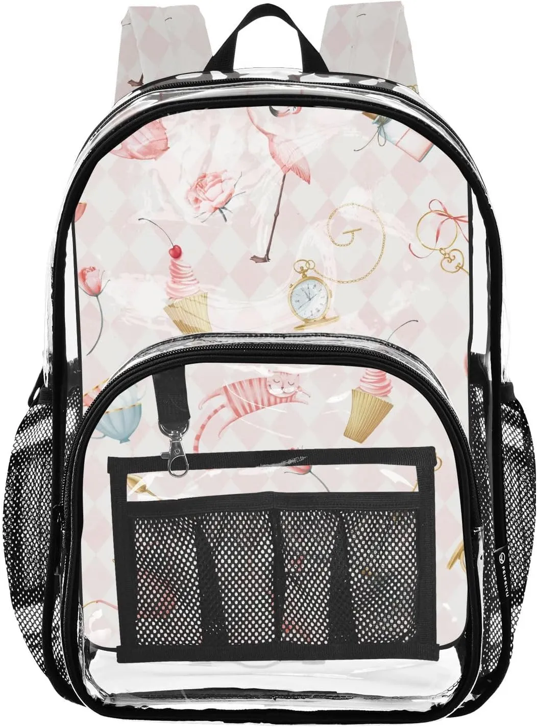 Pink Square Flamingo Clear Backpack PVC Backpacks for Kids Girls Boys Transparent Bookbag Plastic Toddler Daypack Bags for Teens Students Women Men Travel
