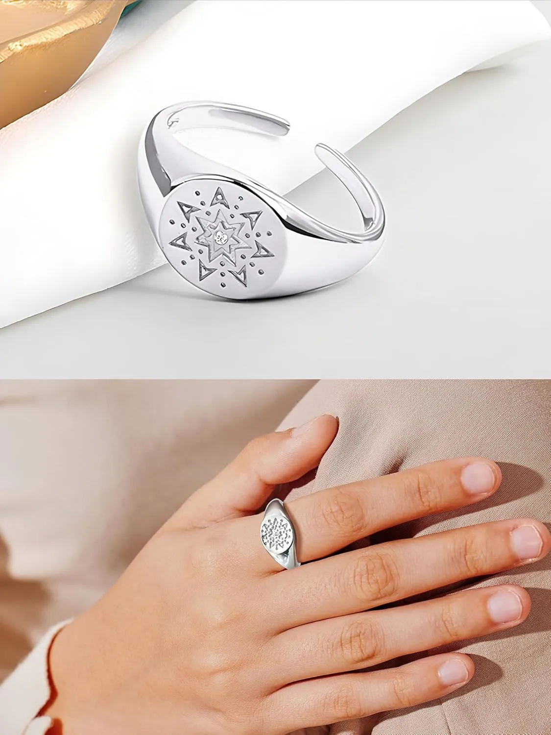 Platimun/18K Gold Plated Band Ring/Statement Rings for Women Fashion Everyday Jewelry Adjustable Rings(with Box)