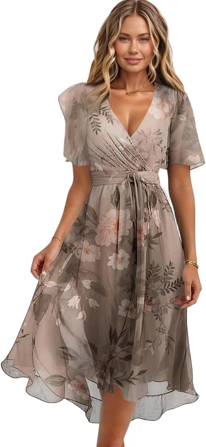 Plus Size Boho Cocktail Guest Belted A-Line Midi Dresses for Women 2025 Elegant Classy Wedding