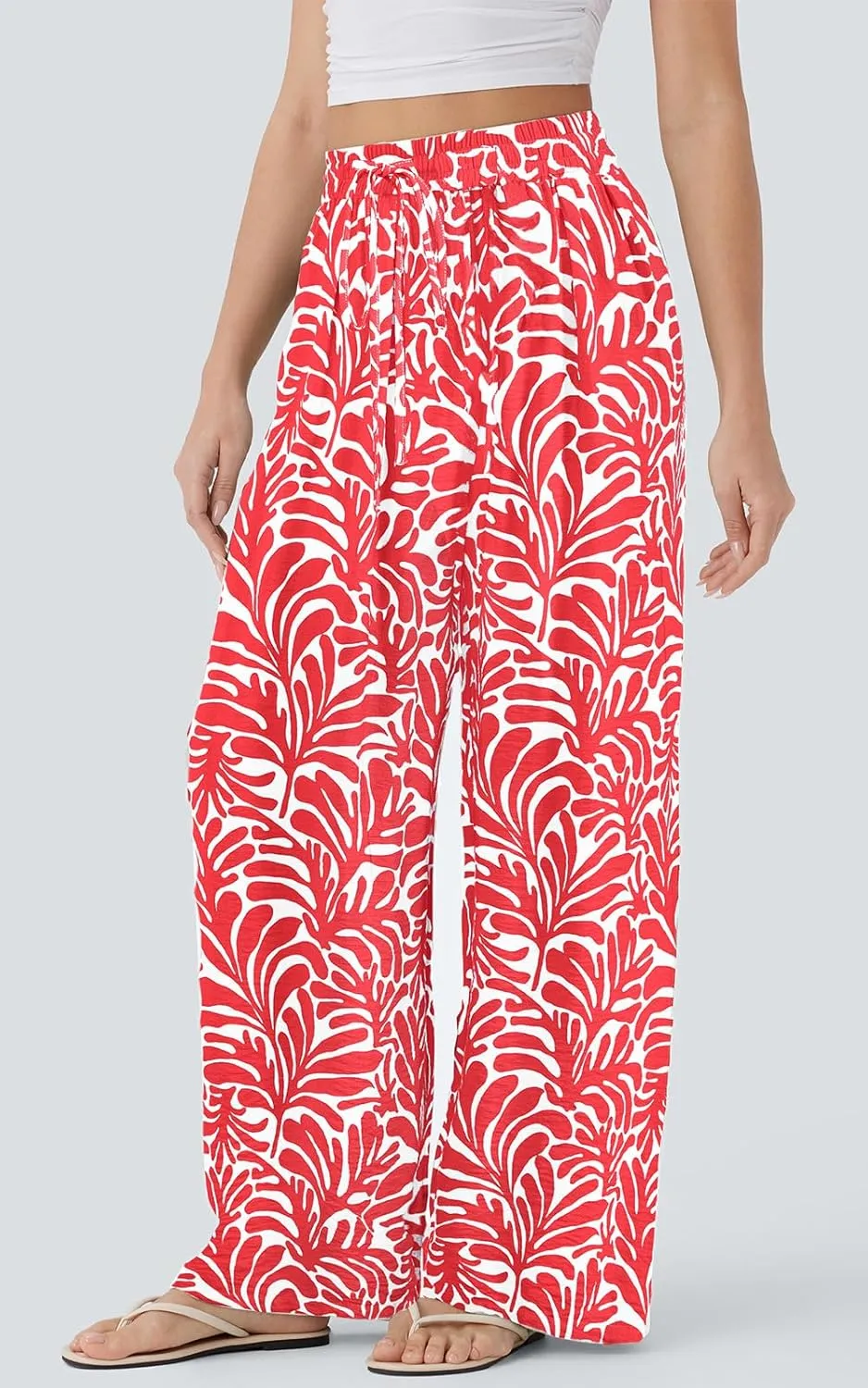 PRETTYGARDEN Womens Pants Elastic Waist Floral Lightweight Palazzo Pants for Women Casual Lounge Wide Leg Pants Woman