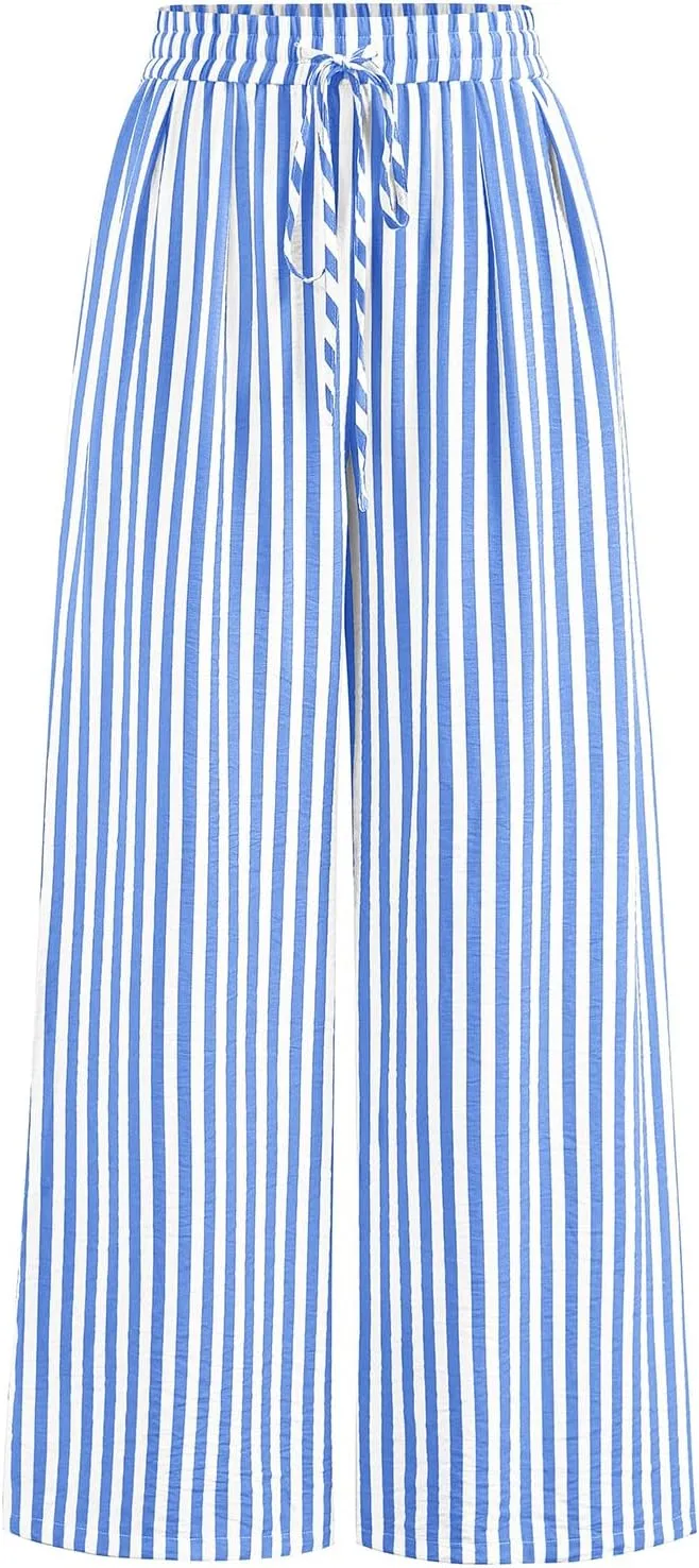 PRETTYGARDEN Womens Pants Elastic Waist Floral Lightweight Palazzo Pants for Women Casual Lounge Wide Leg Pants Woman