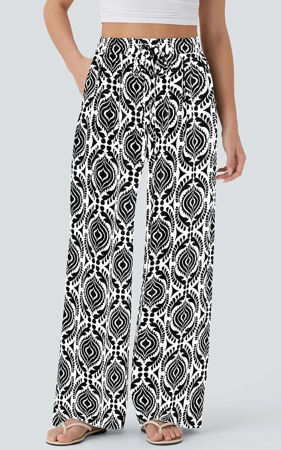PRETTYGARDEN Womens Pants Elastic Waist Floral Lightweight Palazzo Pants for Women Casual Lounge Wide Leg Pants Woman