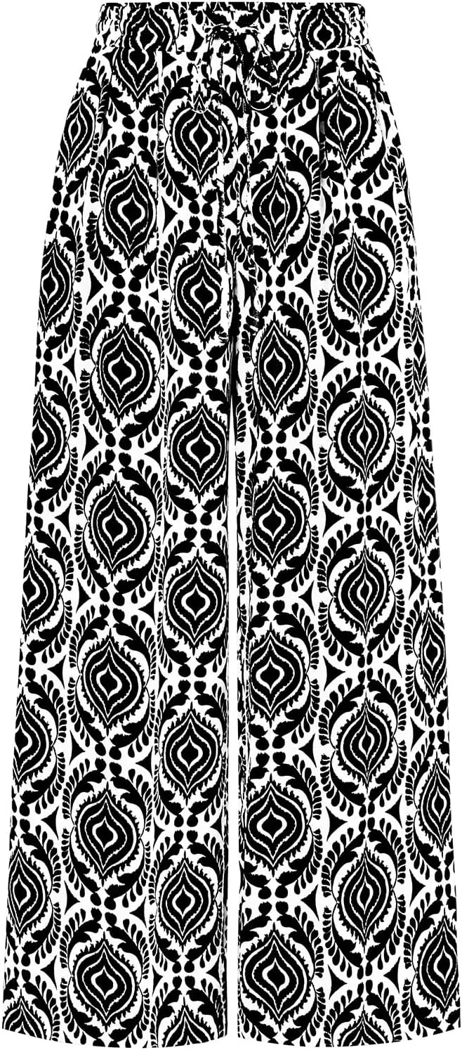 PRETTYGARDEN Womens Pants Elastic Waist Floral Lightweight Palazzo Pants for Women Casual Lounge Wide Leg Pants Woman
