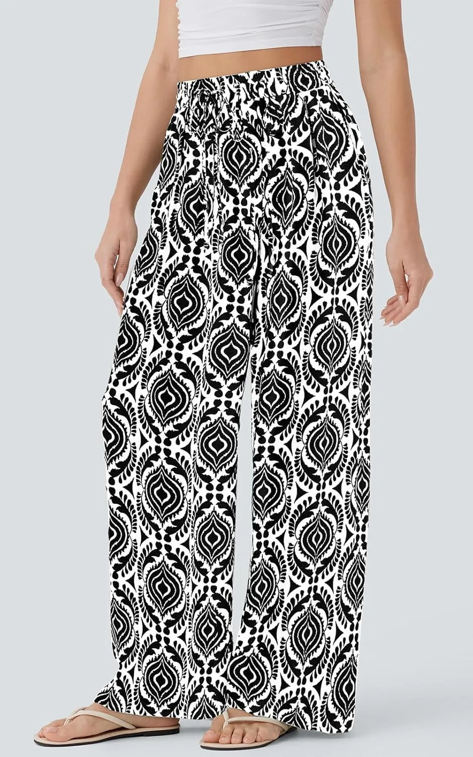 PRETTYGARDEN Womens Pants Elastic Waist Floral Lightweight Palazzo Pants for Women Casual Lounge Wide Leg Pants Woman