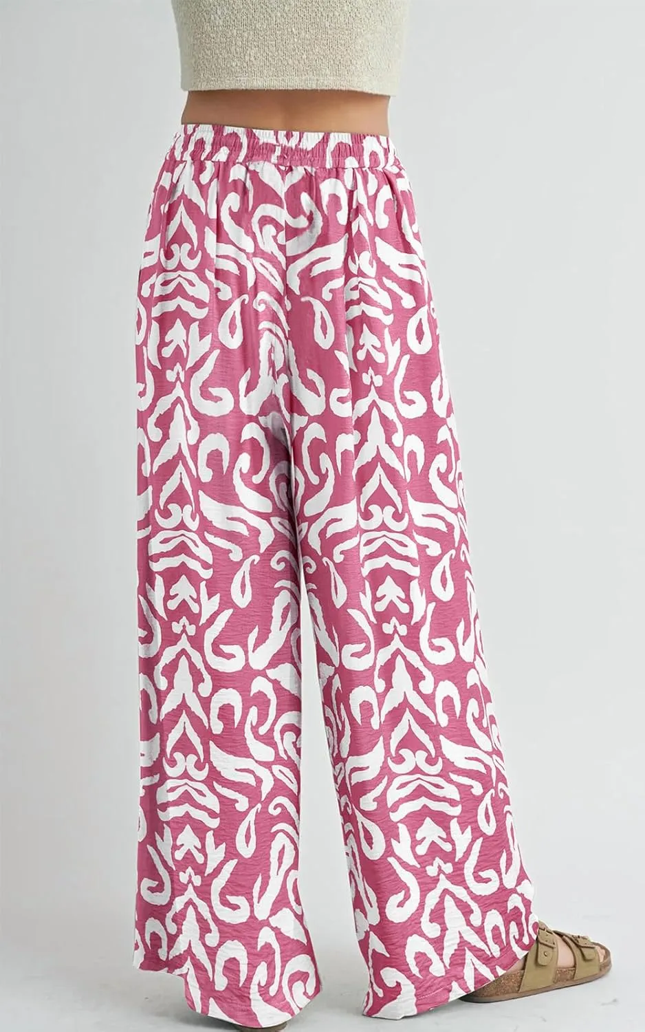 PRETTYGARDEN Womens Pants Elastic Waist Floral Lightweight Palazzo Pants for Women Casual Lounge Wide Leg Pants Woman