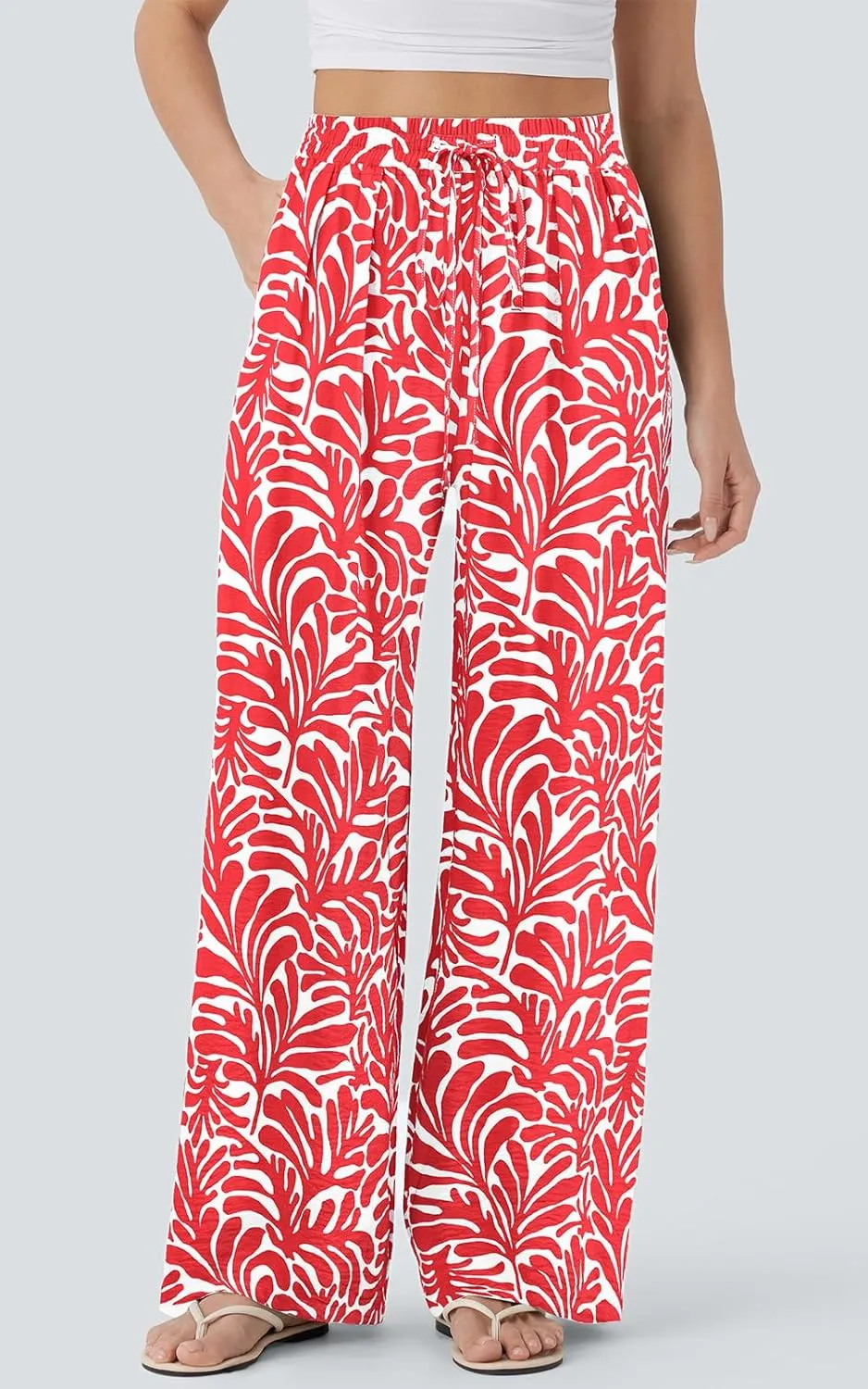 PRETTYGARDEN Womens Pants Elastic Waist Floral Lightweight Palazzo Pants for Women Casual Lounge Wide Leg Pants Woman
