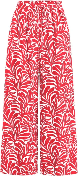 PRETTYGARDEN Womens Pants Elastic Waist Floral Lightweight Palazzo Pants for Women Casual Lounge Wide Leg Pants Woman