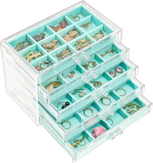 ProCase Earring Holder Organizer Jewelry Box with 5 Drawers, Acrylic Clear Earring Case with Adjustable Velvet Trays for Women - Aqua, 5 Layers