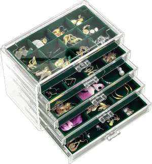 ProCase Earring Holder Organizer Jewelry Box with 5 Drawers, Acrylic Clear Earring Case with Adjustable Velvet Trays for Women - Emerald, 5 Layers