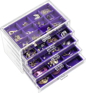 ProCase Earring Holder Organizer Jewelry Box with 5 Drawers, Acrylic Clear Earring Case with Adjustable Velvet Trays for Women - Purple, 5 Layers