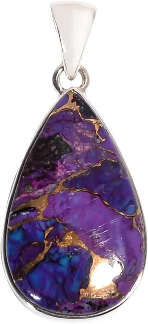 Purple Copper Turquoise Pendant for Women  925 Sterling Silver Handmade Jewelry, Boho Gemstone Necklace, Unique Gift- Pear Shape