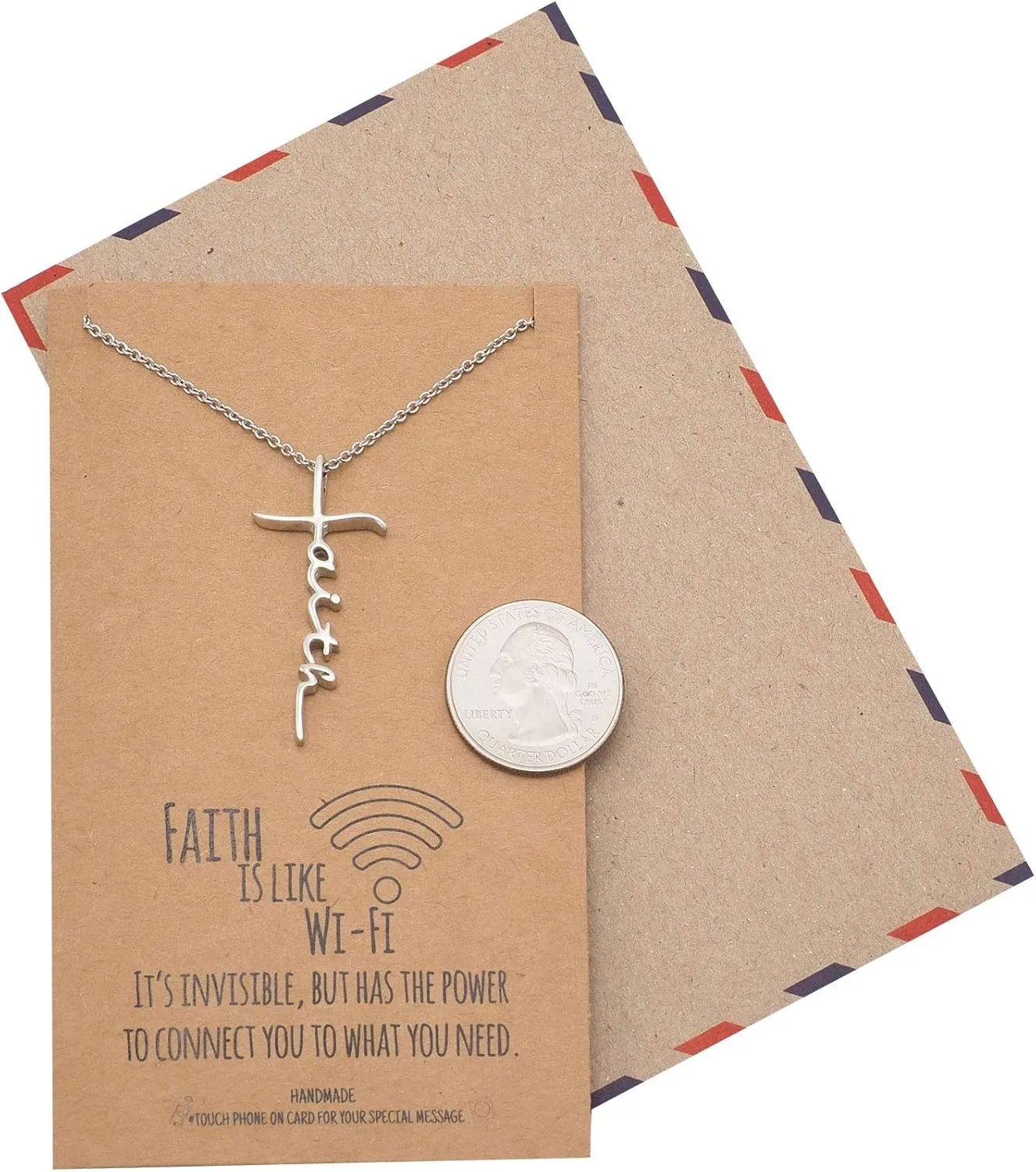 quan jewelry WiFi Faith Charm, Religious Jewelry, Inspirational Jewelry with Greeting Card