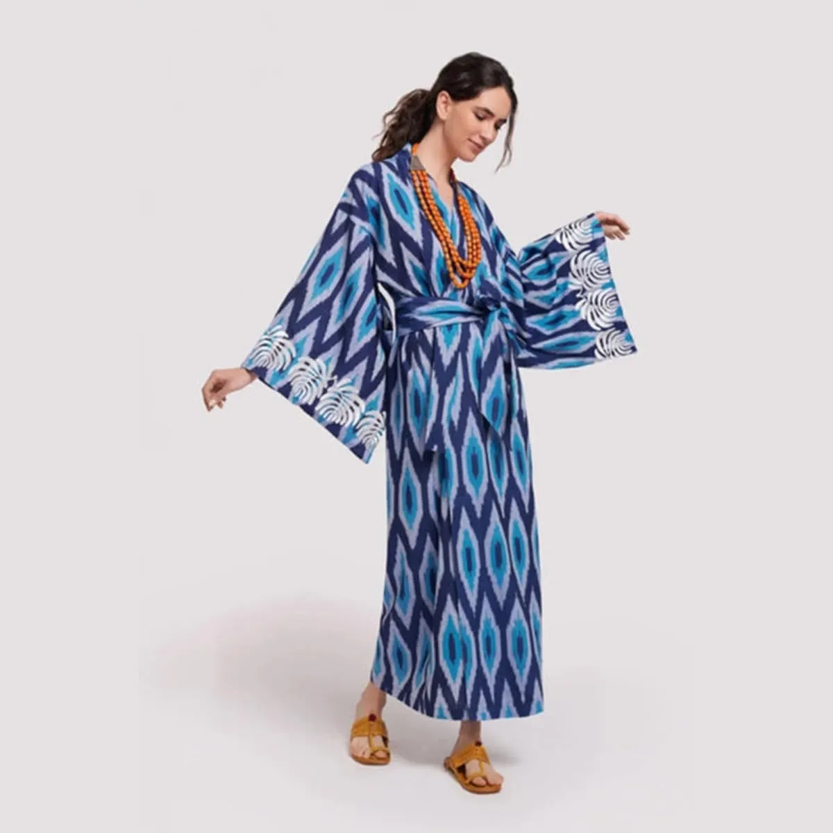 RanRui Beach cover up over sized kimonos Women's geometry Print Rayon kimonos with belt for summer