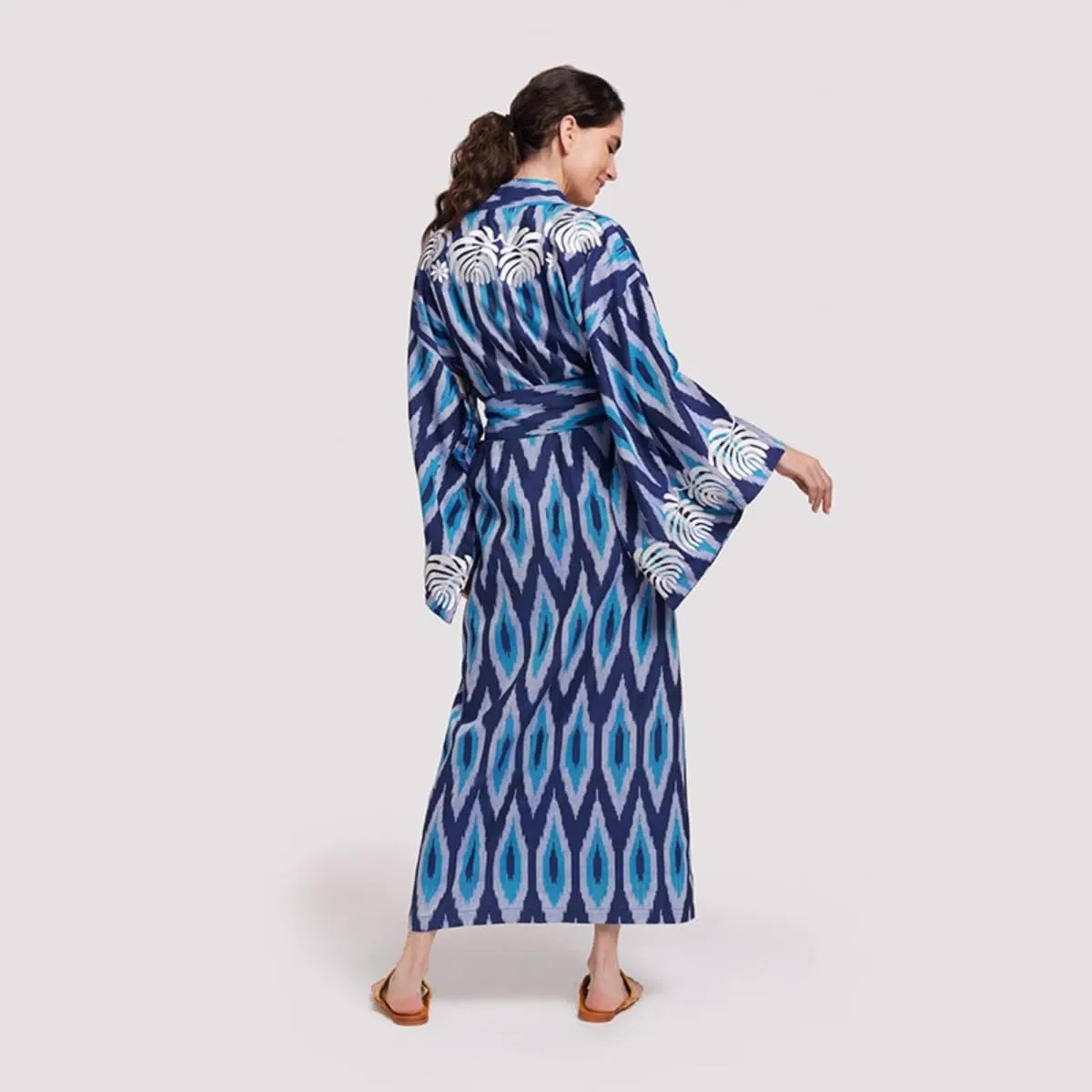 RanRui Beach cover up over sized kimonos Women's geometry Print Rayon kimonos with belt for summer