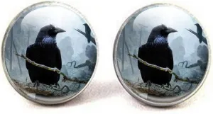 Raven Cufflinks- Black Crow Cufflinks- Raven Glass Cufflinks