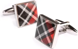 Red Scottish Plaid Cufflinks Silver Rhodium Plating - Cuff Links Mens - Tuxedo Buttons & Accessories