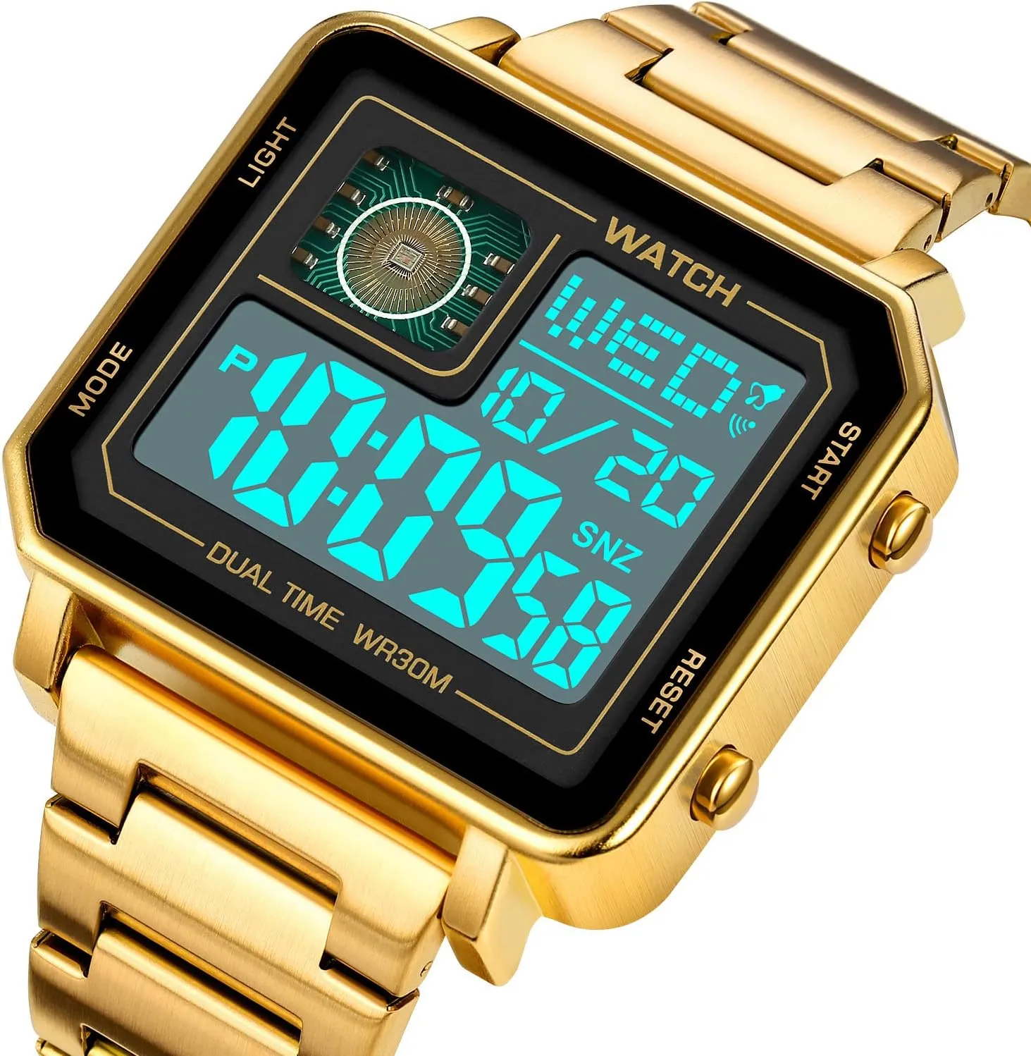 Reginald Watches for Men Fashion Trend Multifunction Outdoor Sports Watch LED Large Digital Display Chronograph Stainless Steel Square Watches