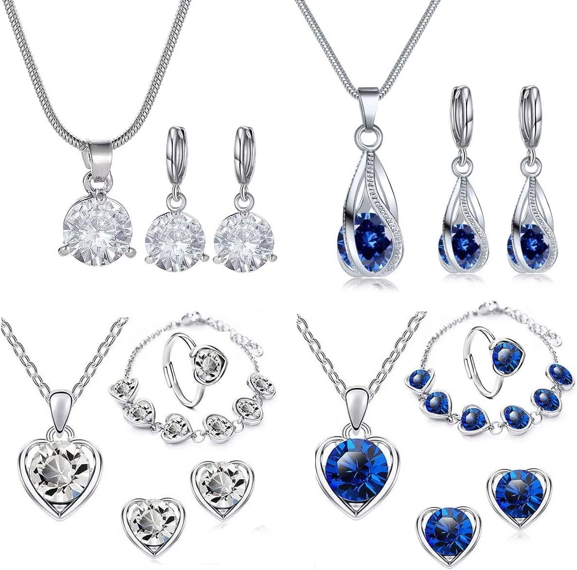 Rhinestone Silver Jewelry Sets For Women Shiny Crystal CZ Bridal Necklace Earrings set for Wedding Party set