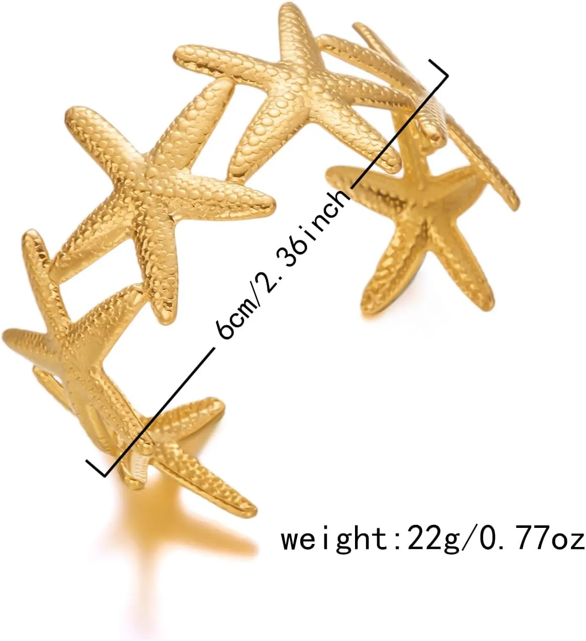 RINHOO Wide Gold Cuff Bracelets for Women Starfish Shell Bow Statement Open Bangle Stainless Steel Chunky Hammered Floral Bangle Bracelets Jewelry