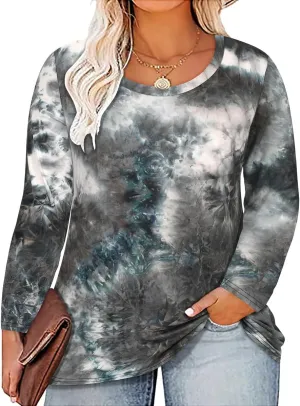 RITERA Plus Size Tops for Women Color Block Long Sleeve Shirts Casual Crewneck Tunics Fall Winter XL-5XL