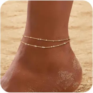 RLMOON Gold Anklets for Women CZ Ankle Bracelet 14K Gold Plated Waterproof Dainty Layered Tennis Heart Dot Chain Anklet Trendy Foot Jewelry