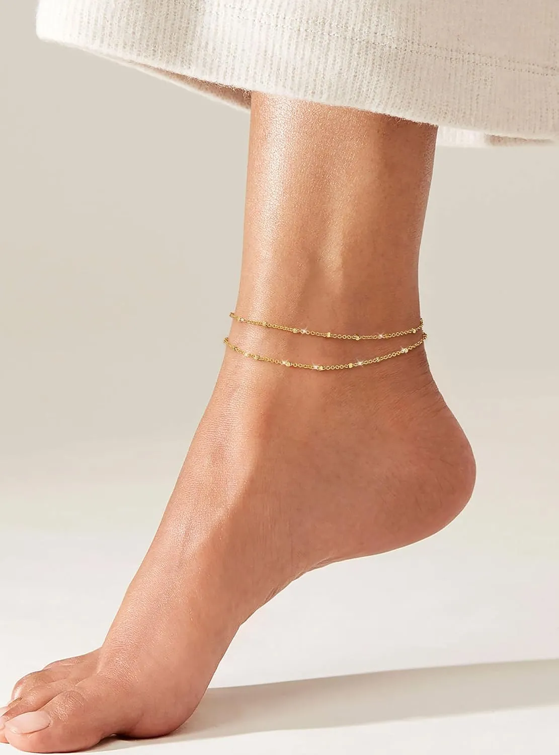 RLMOON Gold Anklets for Women CZ Ankle Bracelet 14K Gold Plated Waterproof Dainty Layered Tennis Heart Dot Chain Anklet Trendy Foot Jewelry