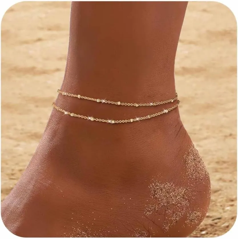 RLMOON Gold Anklets for Women CZ Ankle Bracelet 14K Gold Plated Waterproof Dainty Layered Tennis Heart Dot Chain Anklet Trendy Foot Jewelry