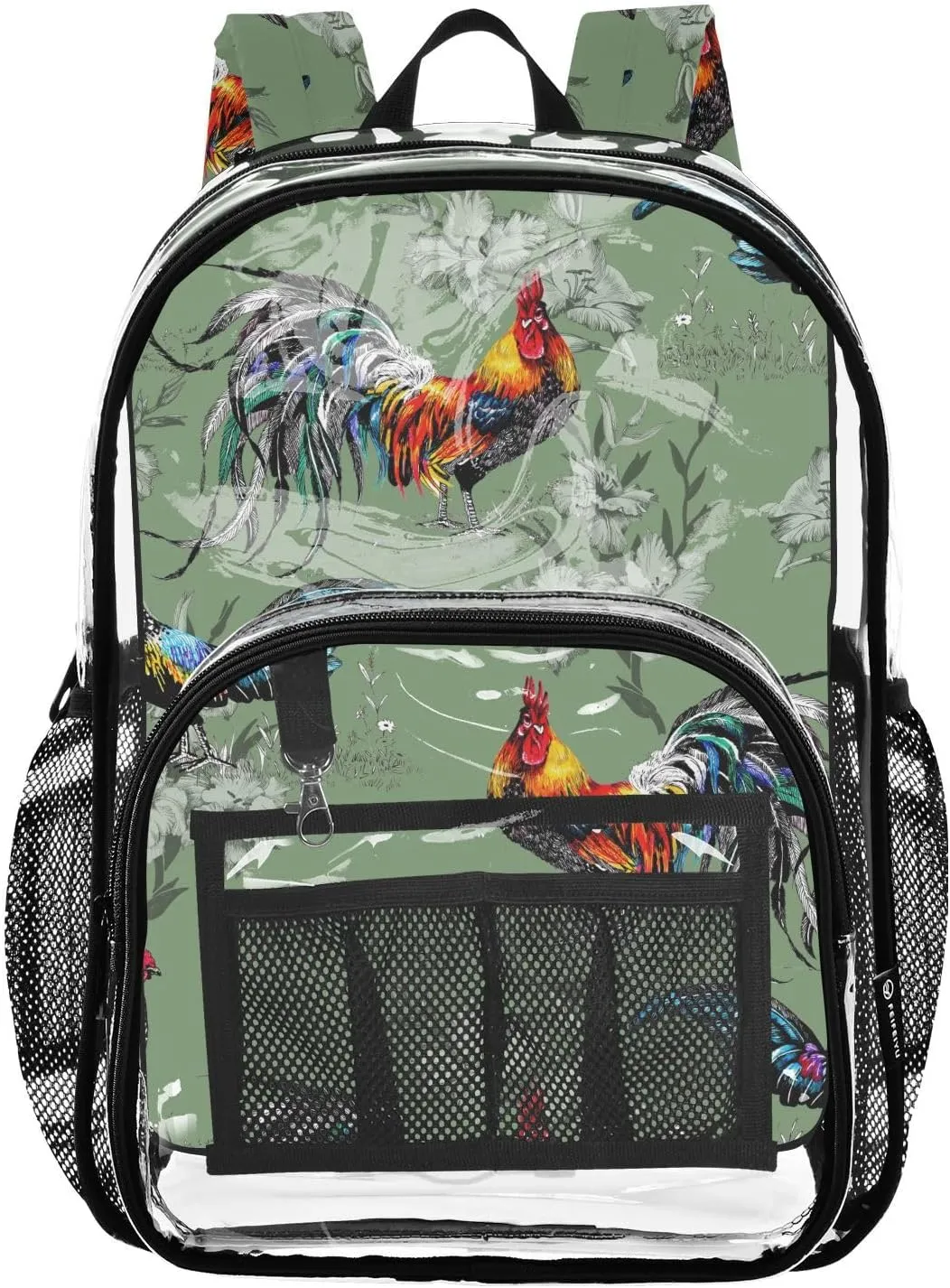 Roosters Green Clear Backpack PVC Backpacks for Kids Girls Boys Transparent Bookbag Plastic Toddler Daypack Bags for Teens Students Women Men Travel