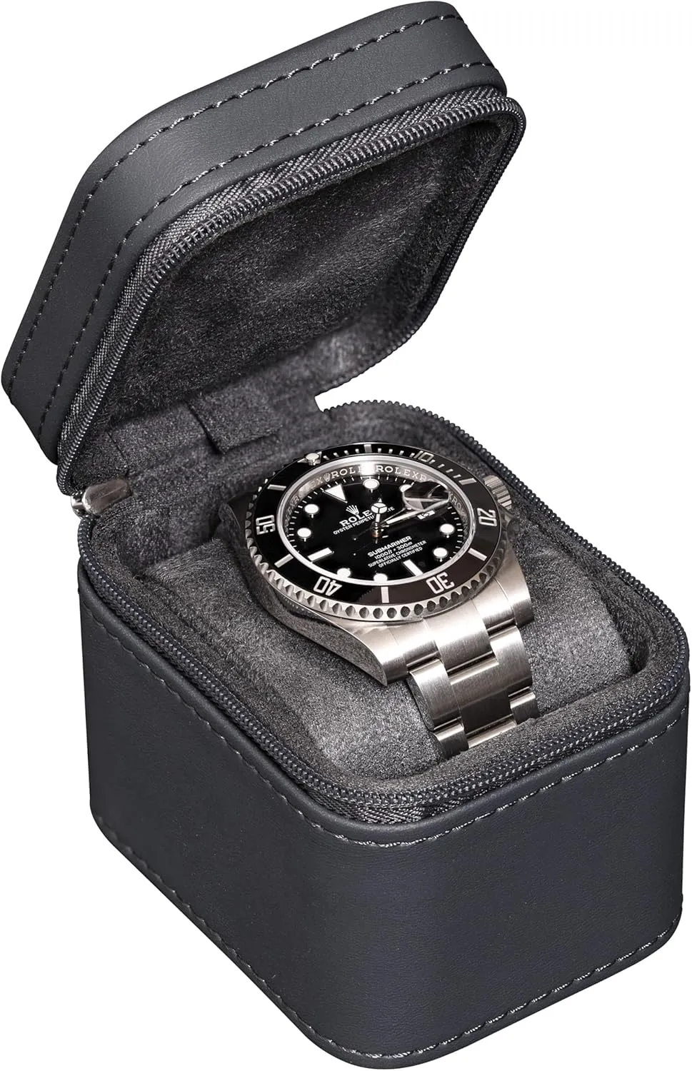 ROTHWELL Single Watch Travel Case | Compact PU Leather Protective Box with Microsuede Interior | Fits Watches & Smartwatches Up to 55mm (Carbon)