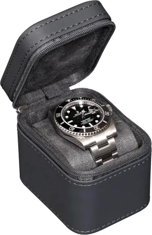ROTHWELL Single Watch Travel Case | Compact PU Leather Protective Box with Microsuede Interior | Fits Watches & Smartwatches Up to 55mm (Carbon)