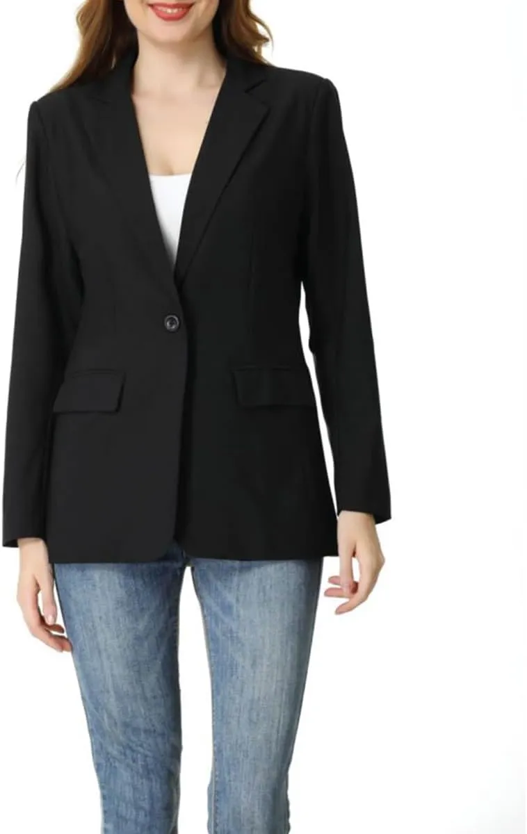 S7 Womens Casual Black Blazers Open Front Long Sleeve Notch Lapel Suit Jackets Blazer for Business Formal Office Wear