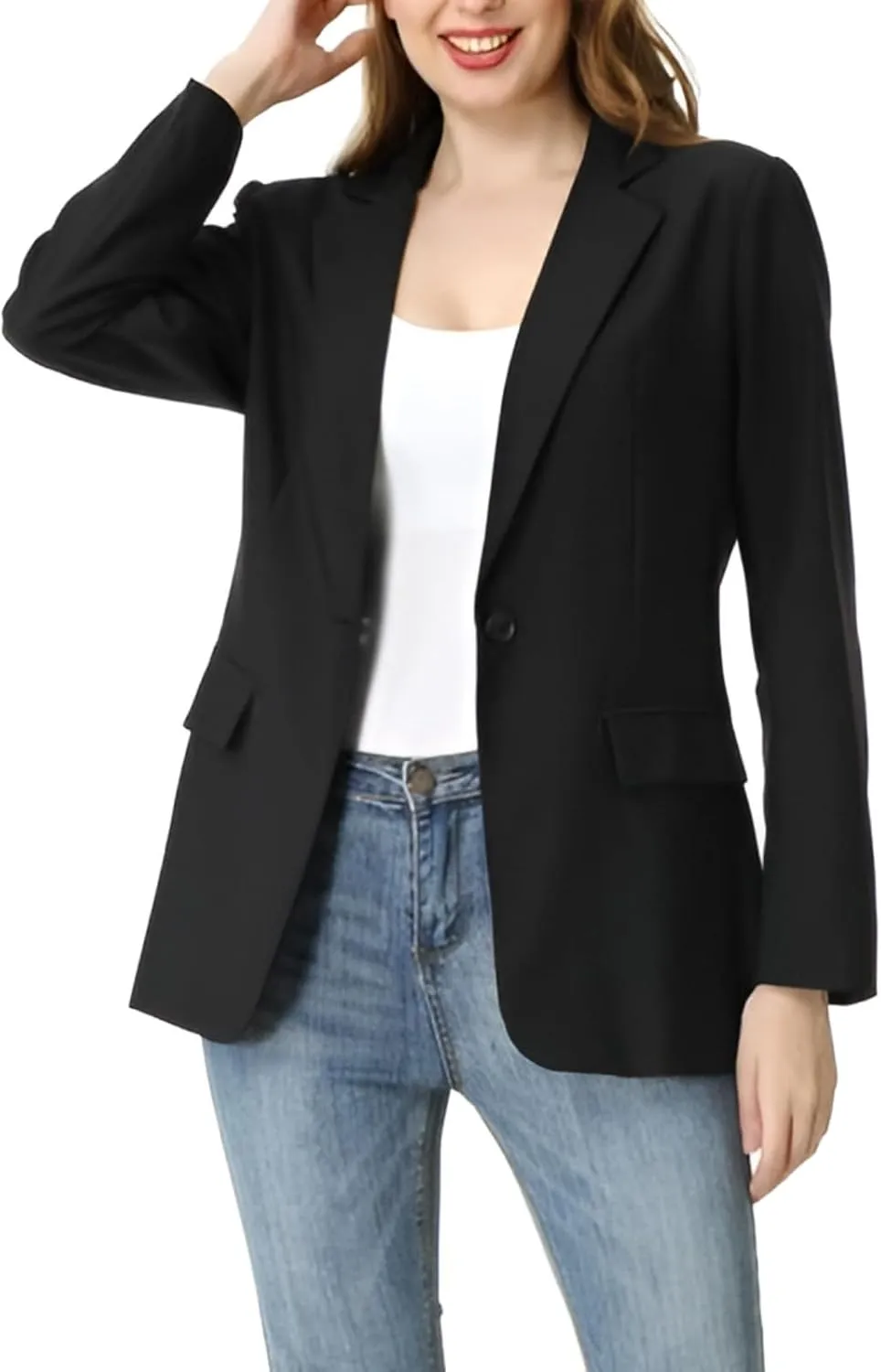S7 Womens Casual Black Blazers Open Front Long Sleeve Notch Lapel Suit Jackets Blazer for Business Formal Office Wear