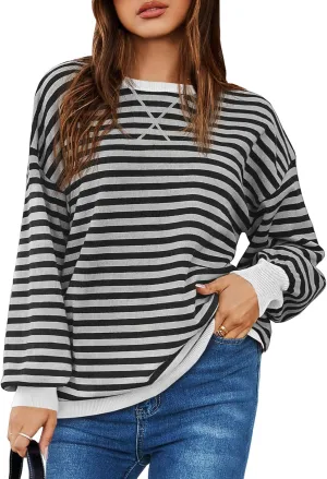 Saodimallsu Womens Striped Oversized Sweater Crewneck Long Sleeve Color Block Fall Sweaters Casual Soft Pullover Sweatshirt