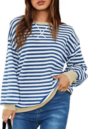 Saodimallsu Womens Striped Oversized Sweater Crewneck Long Sleeve Color Block Fall Sweaters Casual Soft Pullover Sweatshirt