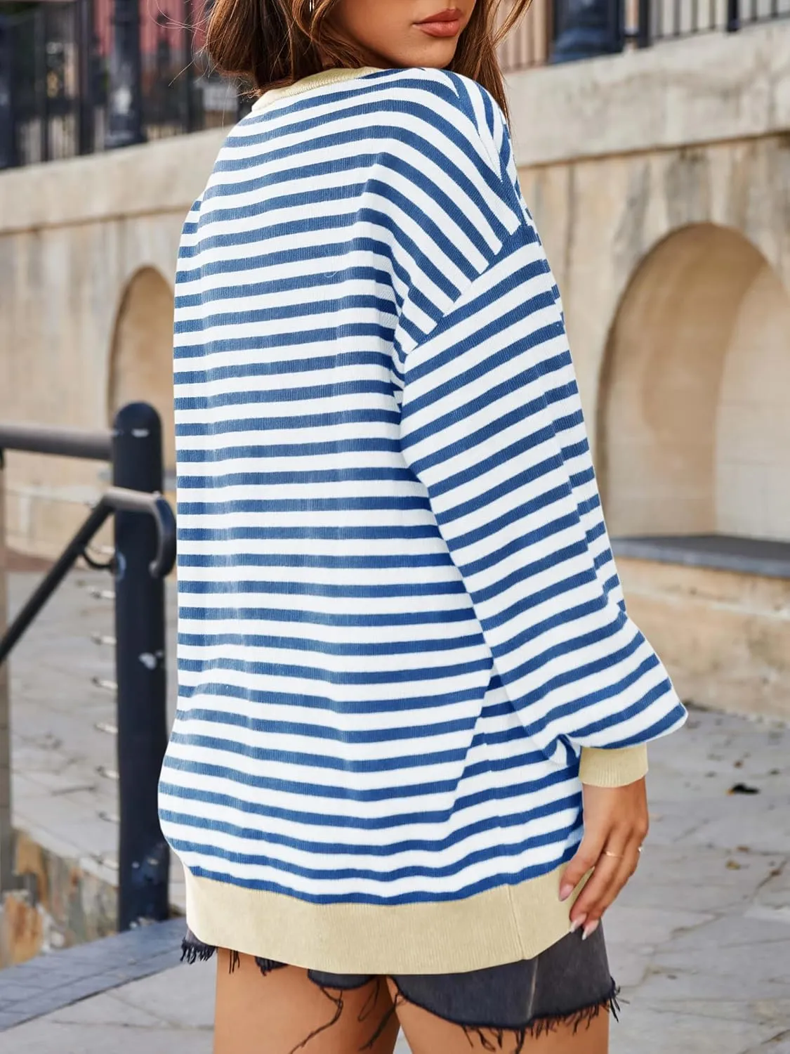 Saodimallsu Womens Striped Oversized Sweater Crewneck Long Sleeve Color Block Fall Sweaters Casual Soft Pullover Sweatshirt