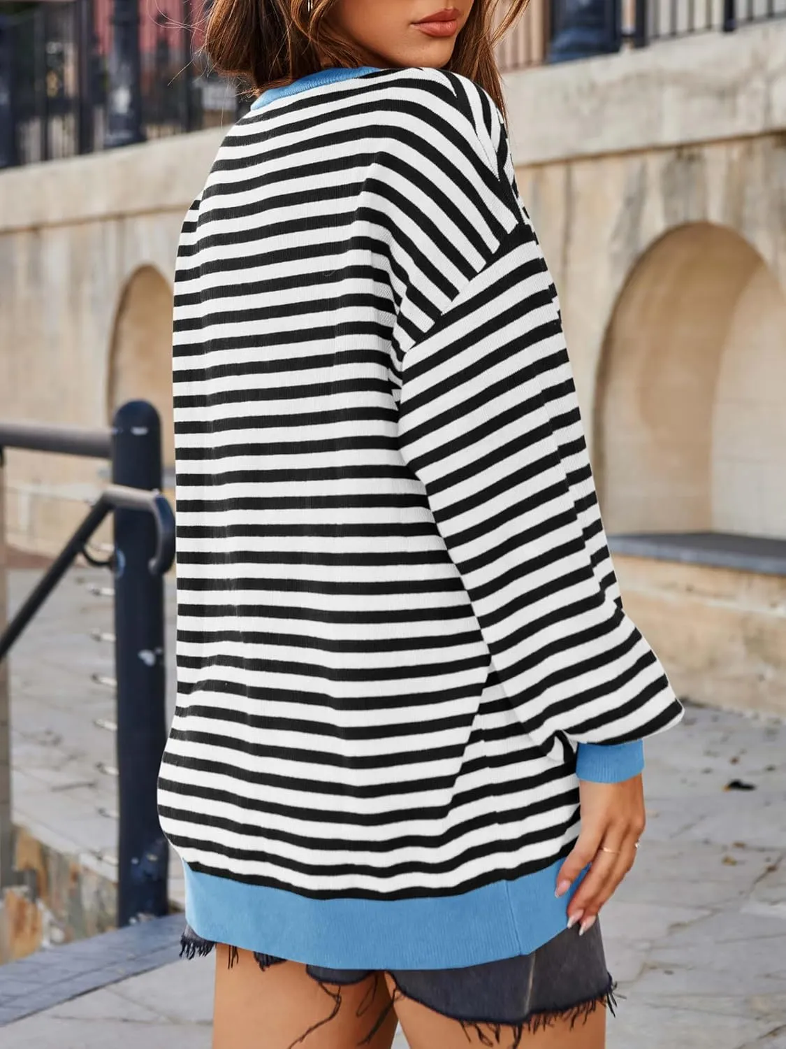 Saodimallsu Womens Striped Oversized Sweater Crewneck Long Sleeve Color Block Fall Sweaters Casual Soft Pullover Sweatshirt
