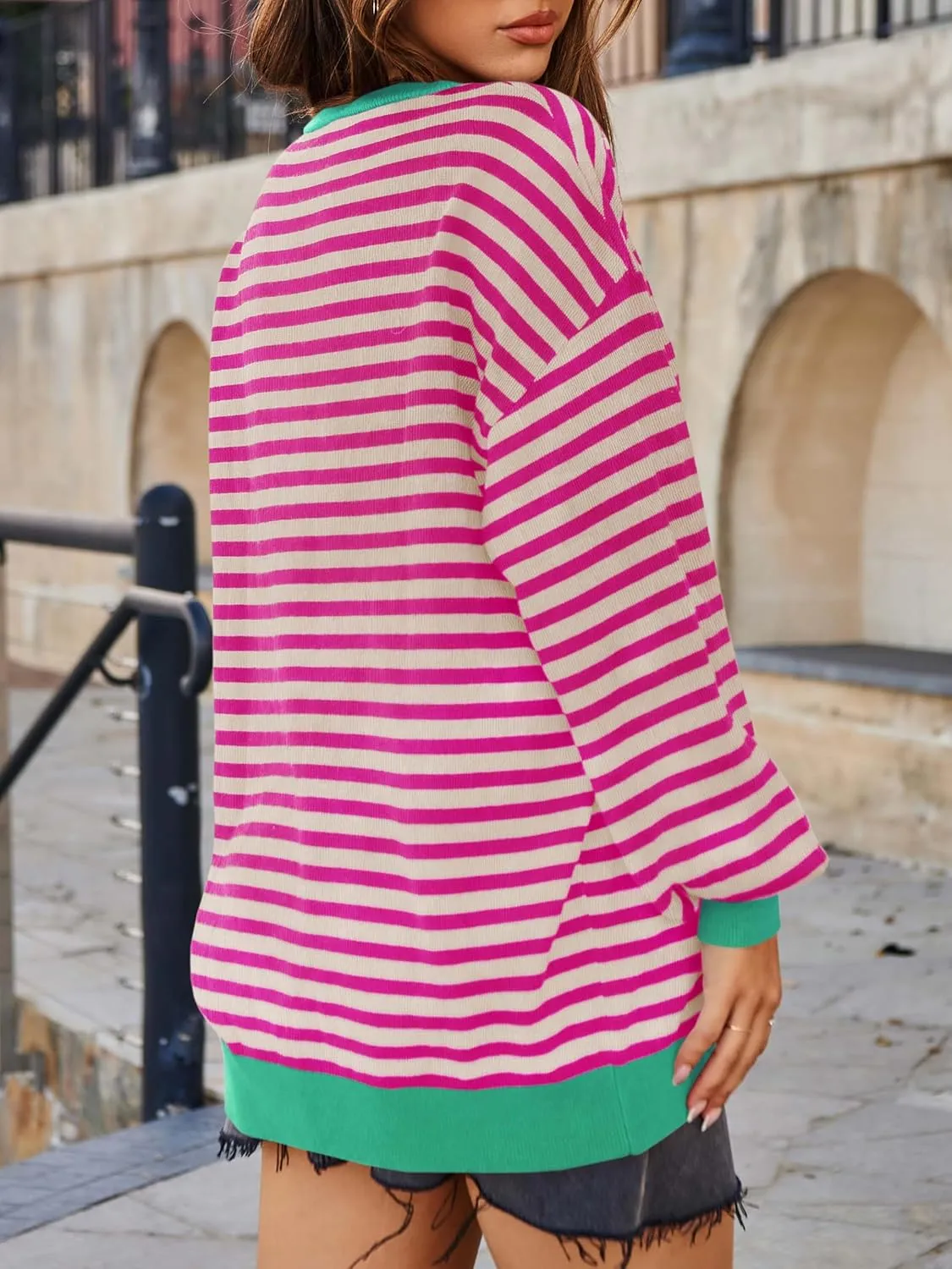 Saodimallsu Womens Striped Oversized Sweater Crewneck Long Sleeve Color Block Fall Sweaters Casual Soft Pullover Sweatshirt