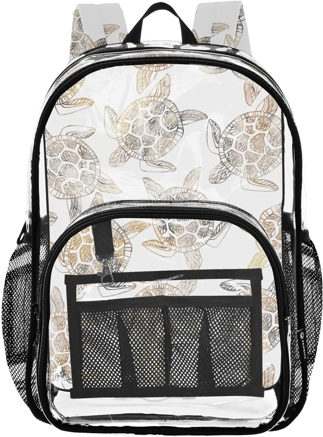 Sea Turtle Brown Clear Backpack Water Resistant Daypack Transparent Backpacks for Girls Boys Bookbag PVC Plastic Bags for Teens Students Women Men Travel