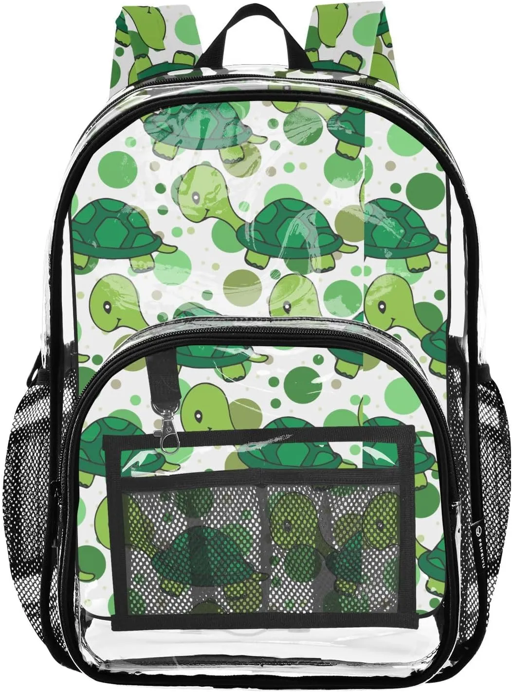 Sea Turtles Green Clear Backpack Transparent Bookbag for Girls Boys Kids Bag PVC Waterproof Bag See Through Backpack for School Stadium Travel College