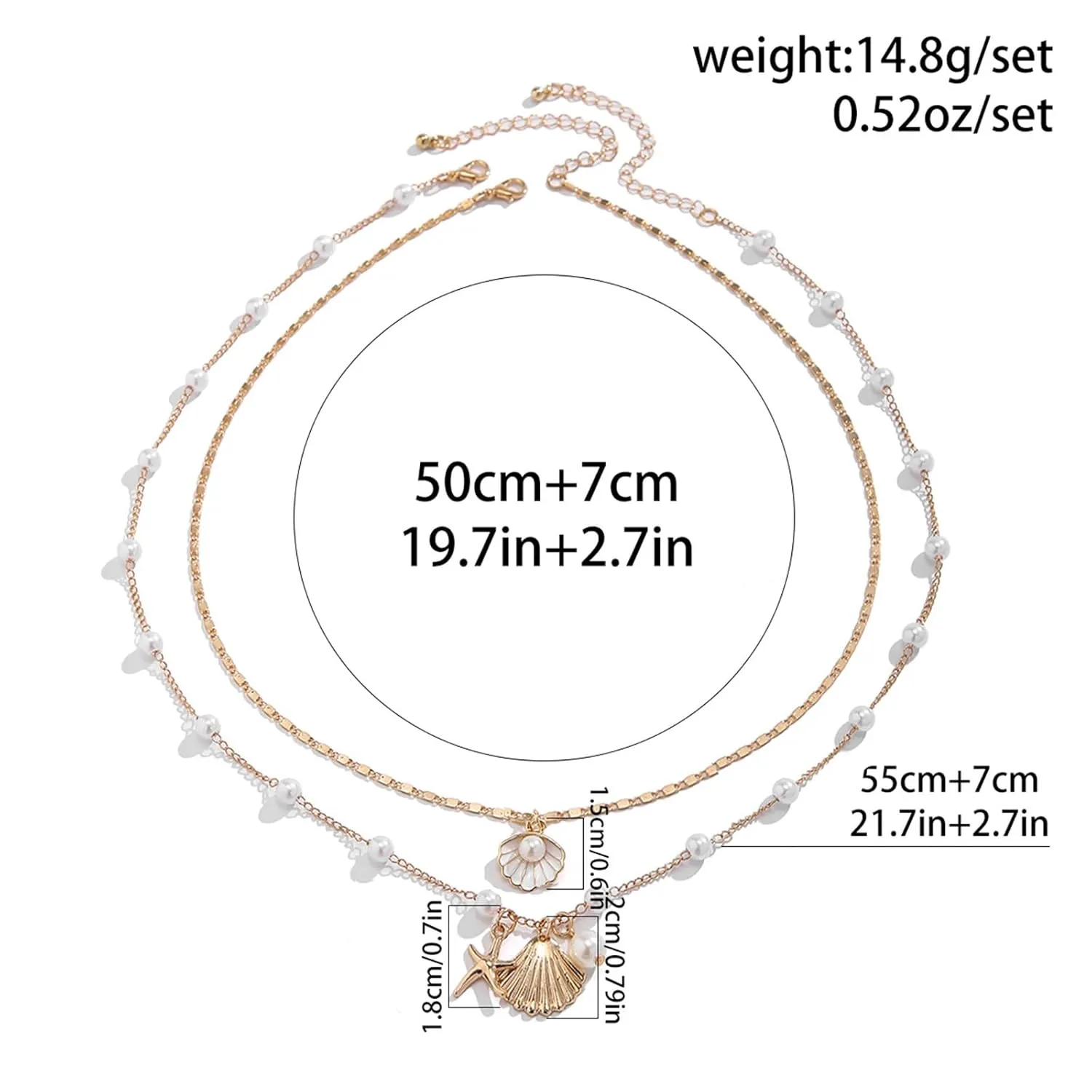 Seashell Necklace for Women Handmade Gold Shell Charm Necklace Big Starfish Necklace Beach Essentials Summer Stuff Holiday Beachy Jewelry for Women